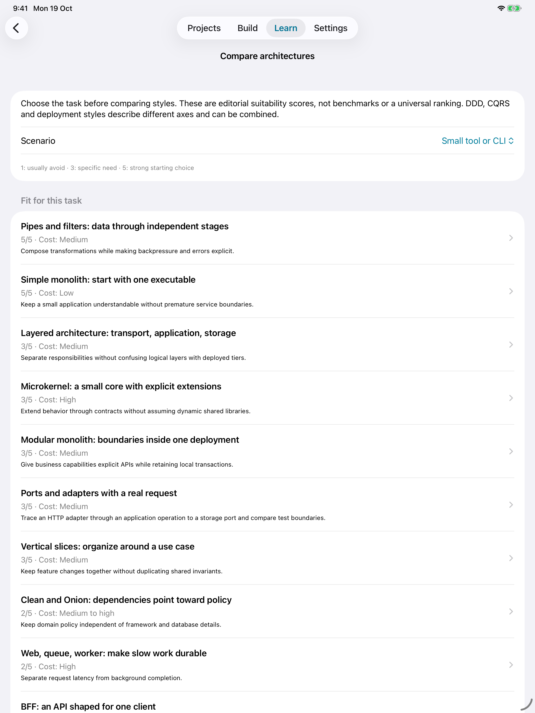 Native iPad development build comparing Go architecture approaches for a small tool or CLI