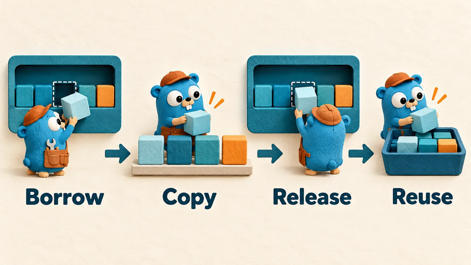 Borrow → Copy → Release → Reuse. Make a result independent before its temporary owner becomes reusable.