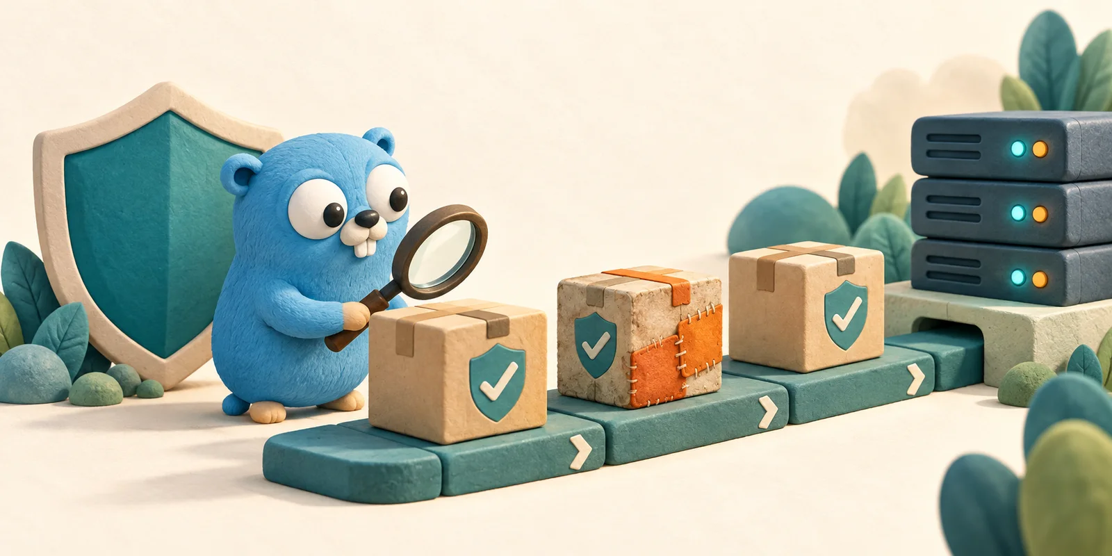 Conceptual illustration for Go 1.27.3 and 1.26.10: turn a security patch into deployed evidence