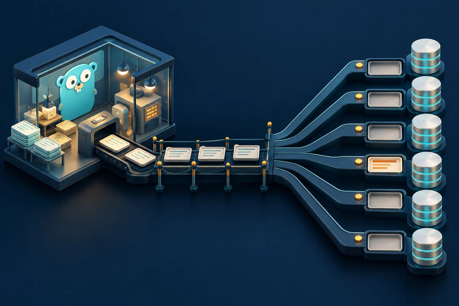 A finite bank of database connection lanes with an admission queue and one lane held by unfinished results.